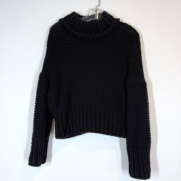 Free People My Only Sunshine Sweater Black Chunky Mock Neck Small - Picture 4 of 12